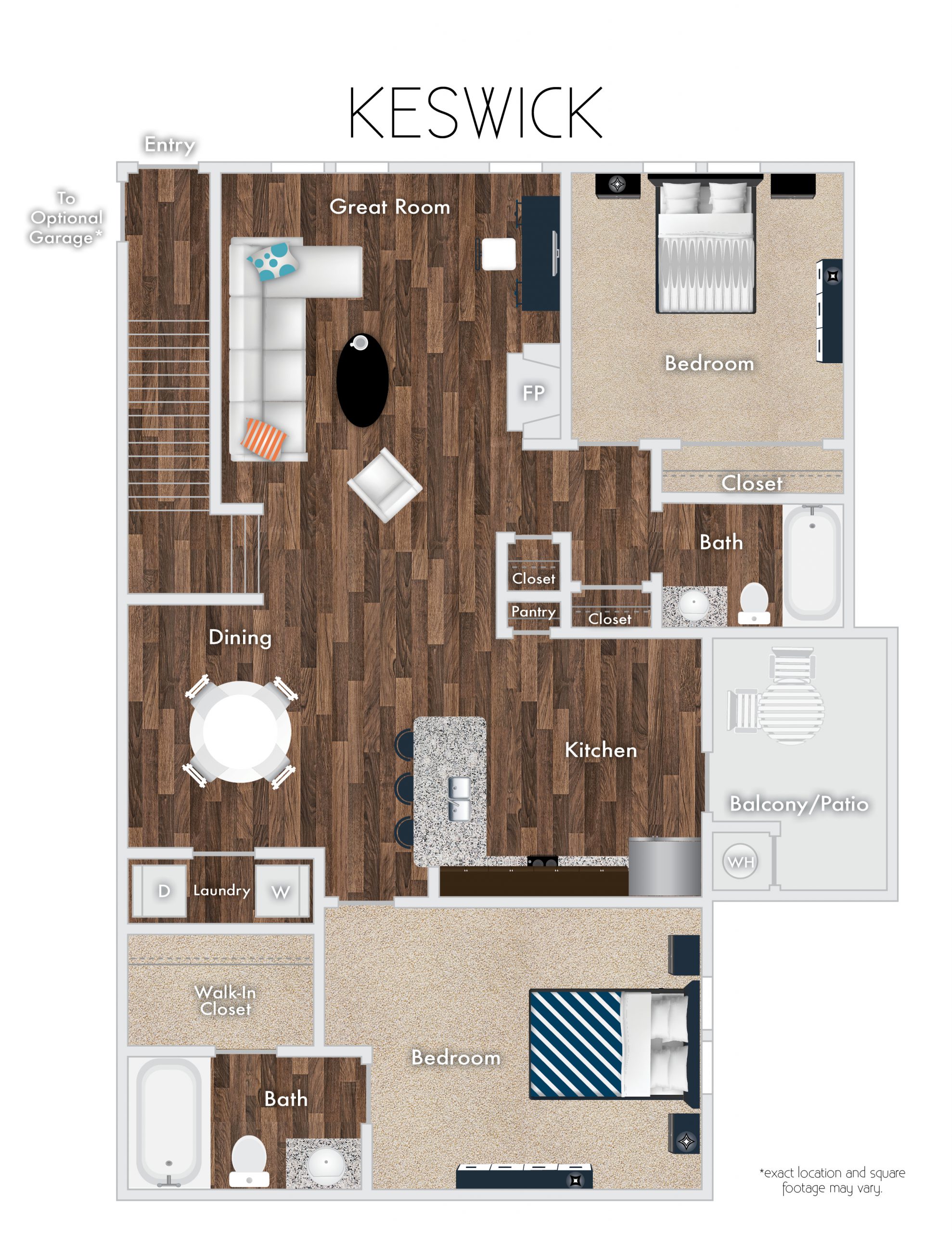 Keswick Floor Plan, 2 Bedrooms, 2 Baths