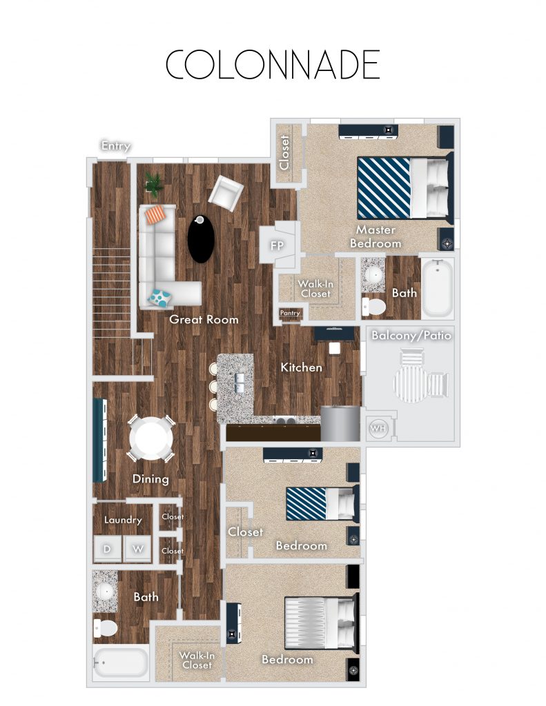 three bedroom apartment layout